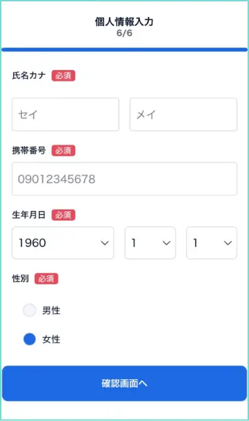 お客様情報の入力